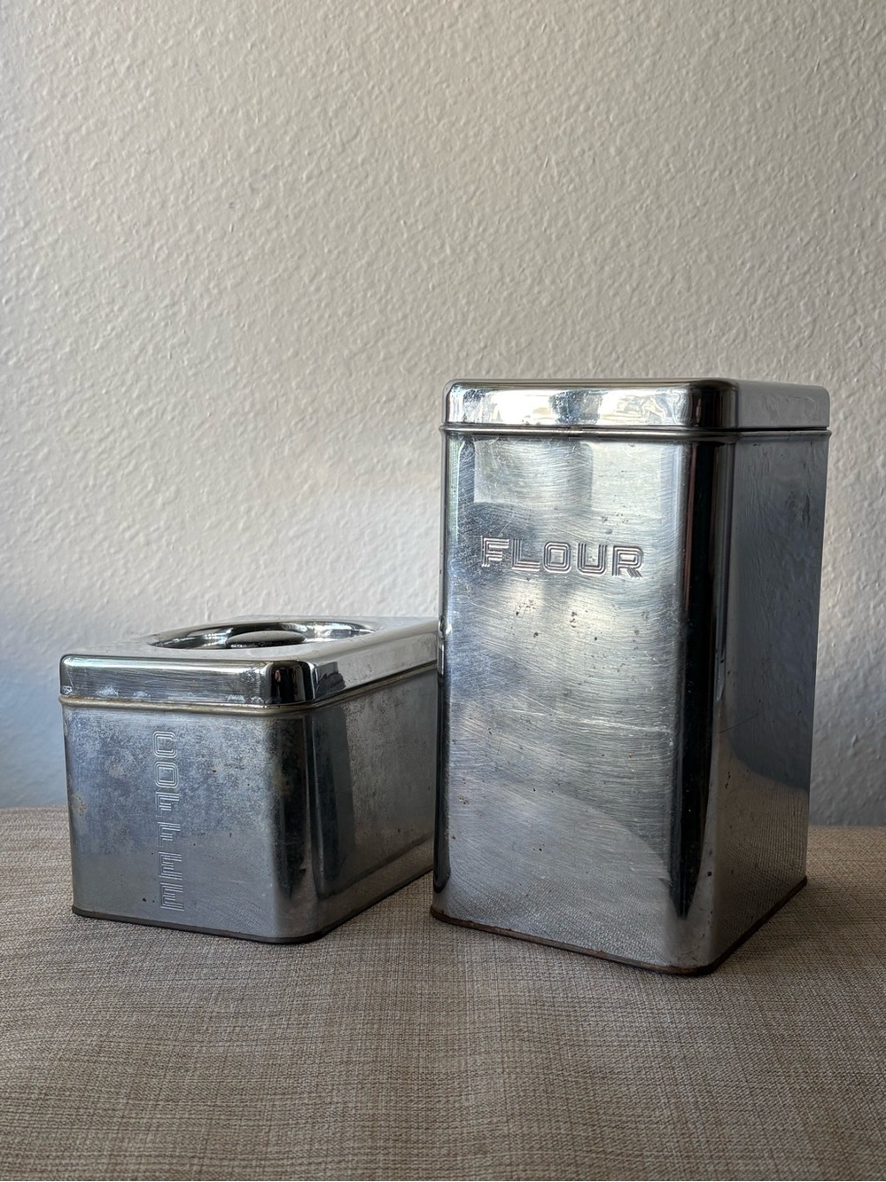 Vintage Beauty Ware Stainless Steel Flour & Coffee Canisters Set Stackable VTG